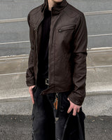 Kale Panel High-Neck Leather Jacket