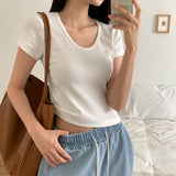 [BELLIDE MADE] Bubble, U-neck semi-cropped short-sleeved T-shirt