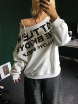 ホルターネック オフショルダーTシャツ オフショルダー レタリングスウェットシャツ