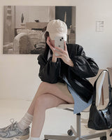 Sando no collar leather jumper