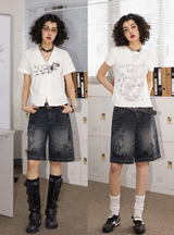 レトロディストレスウォッシュドストレートデニムパンツ