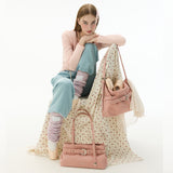 [SET] Medium Suede Buckle Hobo Shoulder Cross Bag _ Pink
