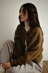Boucle wool cardigan, Khaki