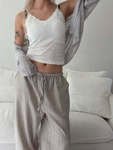 Natural sand stripe linen pants(2color)