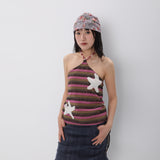 CONFUN 25SS original patch texture striped beaded halter strap
