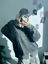 PIGMENT PATCH POINT 2-WAY HOOD ZIP-UP💛🩵🩶 - 3 COLORS