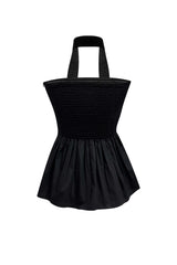 NOVA SMOCKED SCARF TUBE TOP / BLACK
