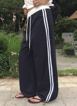 Deumyo Color Matching Track Nylon Banding Wide Pants