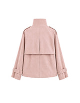 Nova High Neck Silver Button Suede Jacket Dusty Pink