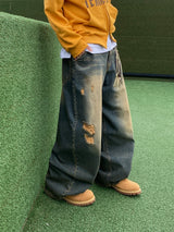 West Vintage Balloon Denim Pants (Yellow Blue)