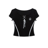 Funky グラフィックレースアップクロップTシャツ 231949403