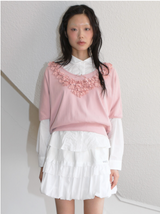 FLOWER DECO RIBBON TOP PINK