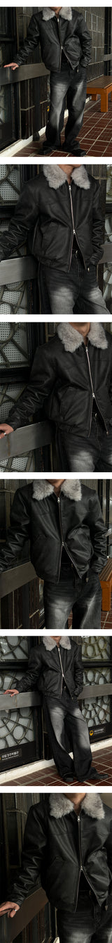 [F/W] Real raccoon fur leather blouson(3color)