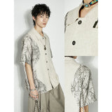 Retro cotton and linen patchwork short-sleeved shirt, summer casual loose fit blouse