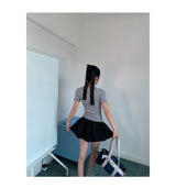 ribbon frill sweet short-sleeved knitwear