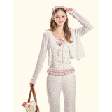 [GirlyFancyClub] Charming Floral* Comfortable Brushed Micro-Floral Long Pants for Outdoor and Home Wear