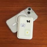 フラワーズアンドバタフライホワイトレザーカードウォレットセット