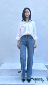 4TH REORDER LOOSE STRAIGHT FIT BLUE DENIM PANTS code 18100
