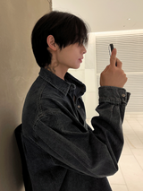 Washed denim shirt jacket