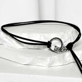 Suede string lettering necklace_black