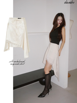 silk unbalanced wrap midi skirt
