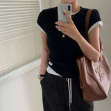 [BELLIDE MADE] デイリーラベルセミクロップド半袖Tシャツ