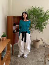 Slub Knit Two-Way Boat Neck One-Shoulder Cardigan (5c)