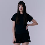 90's スカラップステッチネックTシャツ (BLACK)
