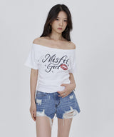 CONY MISFIT KISS GLITTER OFF SHOULDER TEE / WHITE