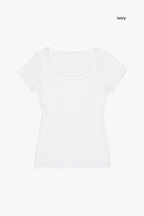 ソリッドスリムワイドネックTシャツ