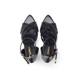 Sheer Cross Strap Sandal Heel(Black)