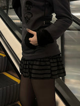 Ribbon string slit button stripe skirt