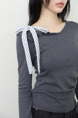 ベベストライプタイリブドTシャツ