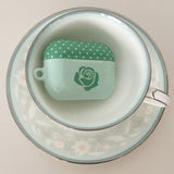 Rose polka-dot glossy blue and green airPods case