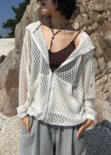 PUNCHING KNIT HOOD ZIP-UP