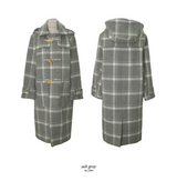 [SHOPPERMADE] アッシュグレーチェックウールロングダッフルコート
