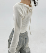 (UNIQUE + HIP / DELICATE 🤍🩶 / YEAR-END LOOK / CASUAL) BACK POINT + THREE-HOLE LIP U-NECK SLIT TOP