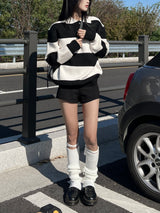 [UNISEX] Take Hachi Dangara Striped Collar Neck Long Sleeve Knit (5 colors)