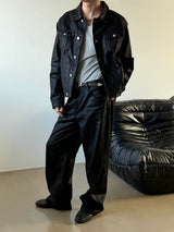[SET UP가능] Black coating wide denim pants