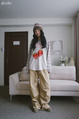 ストロベリーストライプオーバーフィットロングスリーブTシャツ