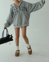 [UNISEX] Lettering Patch Two-Way Oversized Hoodie Zip-Up