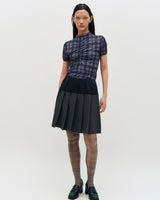 Raw Edge Colour Block Pleated Skirt _ NAVY