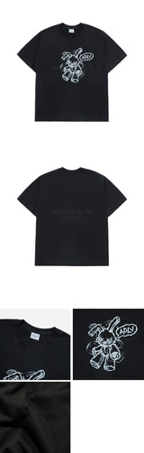 24FWハンドスケッチラビットショートスリーブTシャツブラック