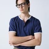 henley neck concho ringer t-shirt navy