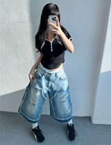 スリムUネックスナップクロップショートスリーブフード🖤🩶🤍 - 3カラーズ