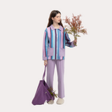 Royal Purple & Emerald Green Contrast Striped Sleep Set - 95% Cotton  Pajamas