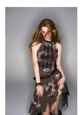 2025 Spring/Summer New Leopard Print Lace Splicing Multi-layer Irregular Hem Half Skirt