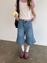 デニムフリルバミューダパンツ