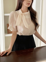 Anne Tie Pearl Puff Short Sleeve Blouse