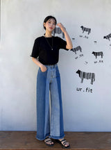 3RD REORDER TWO-TONE CONTRAST DENIM PANTS code 25006